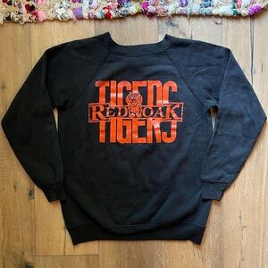 Vintage Hanes Black Crewneck with Orange Graphic Red Oak Tigers